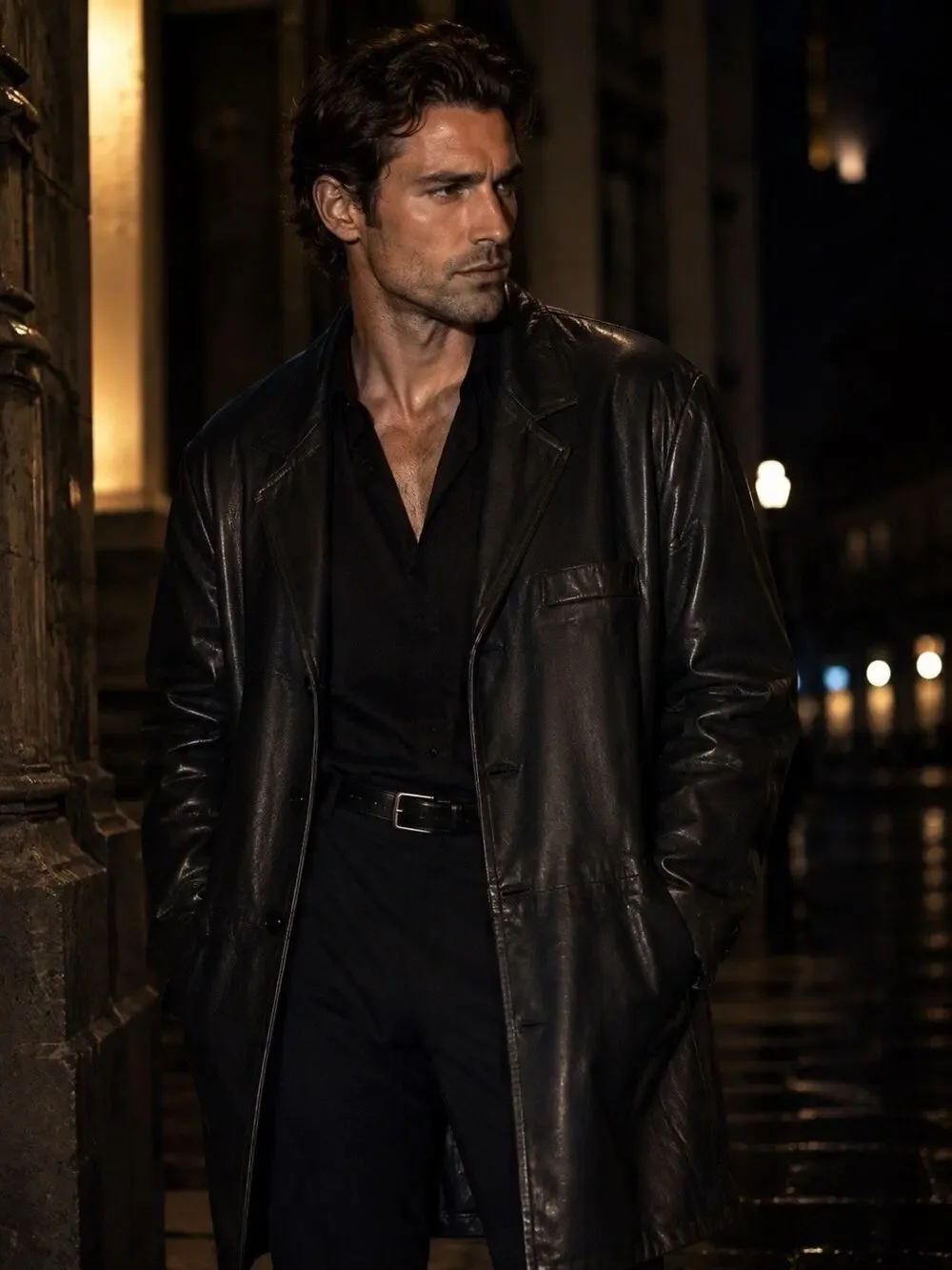 Vintage Gianni Versace Men’s Black Leather Blazer Coat Quite Luxury 58 Eu 48 XL